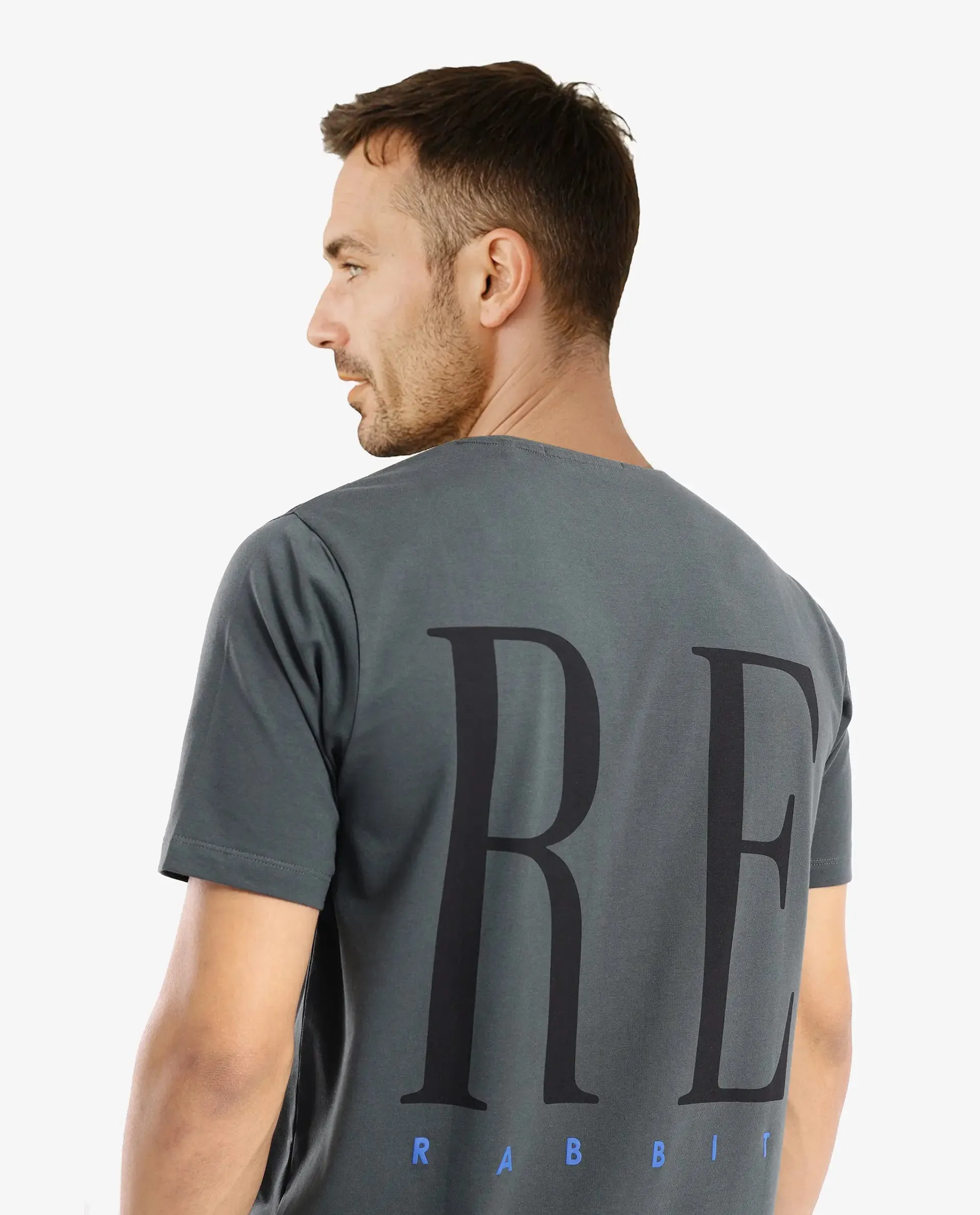 Rare Rabbit Men Olivo Dusky Olive Cotton Lycra Fabric Short Sleeve Crew Neck Regular Fit Graphic Print With Flock Printed Logo T-Shirt
