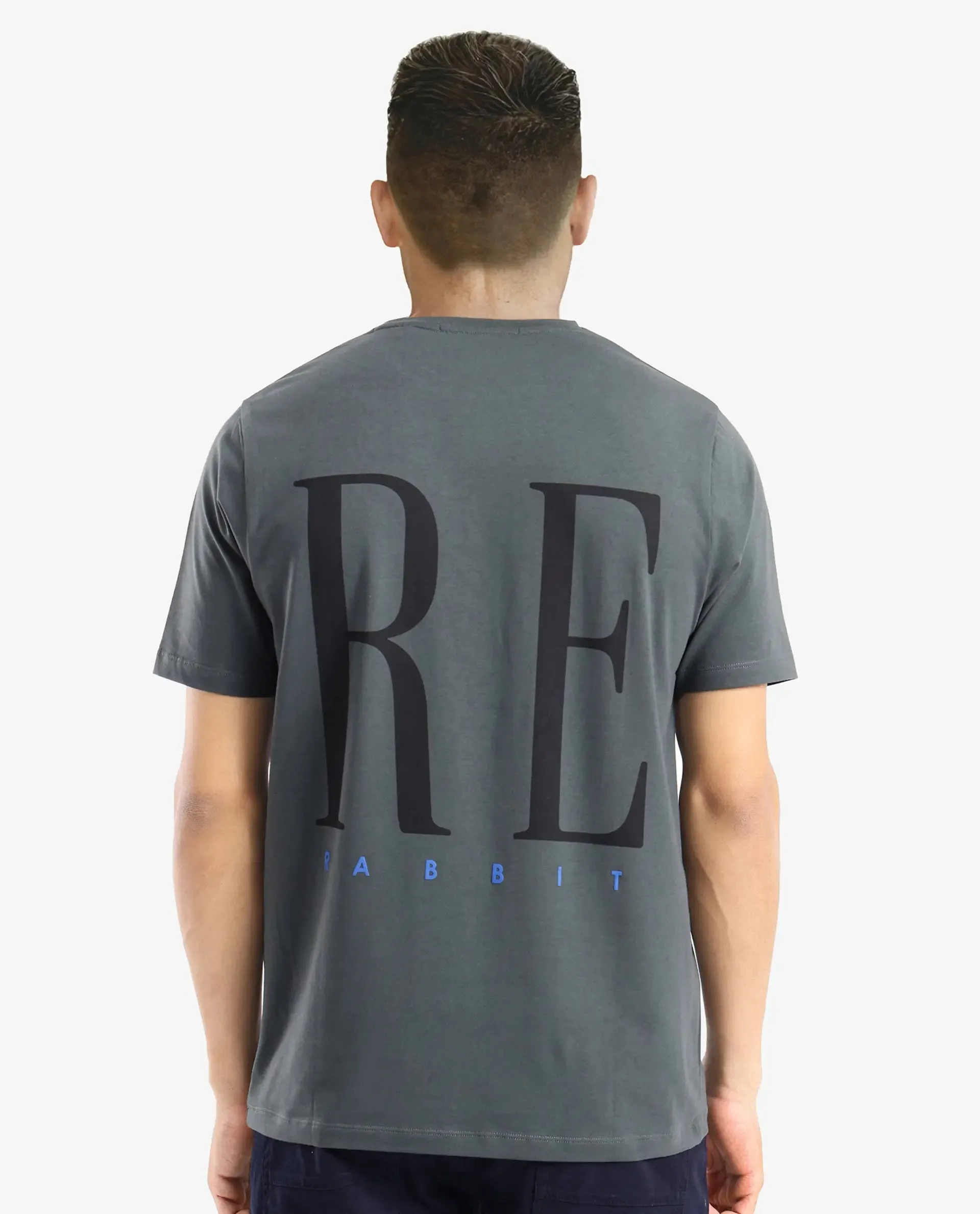 Rare Rabbit Men Olivo Dusky Olive Cotton Lycra Fabric Short Sleeve Crew Neck Regular Fit Graphic Print With Flock Printed Logo T-Shirt