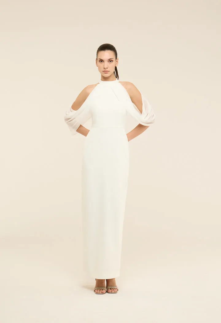 Riva Off-Shoulder Draped Bodycon Gown Dress White