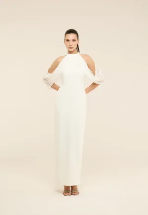 Riva Off-Shoulder Draped Bodycon Gown Dress White