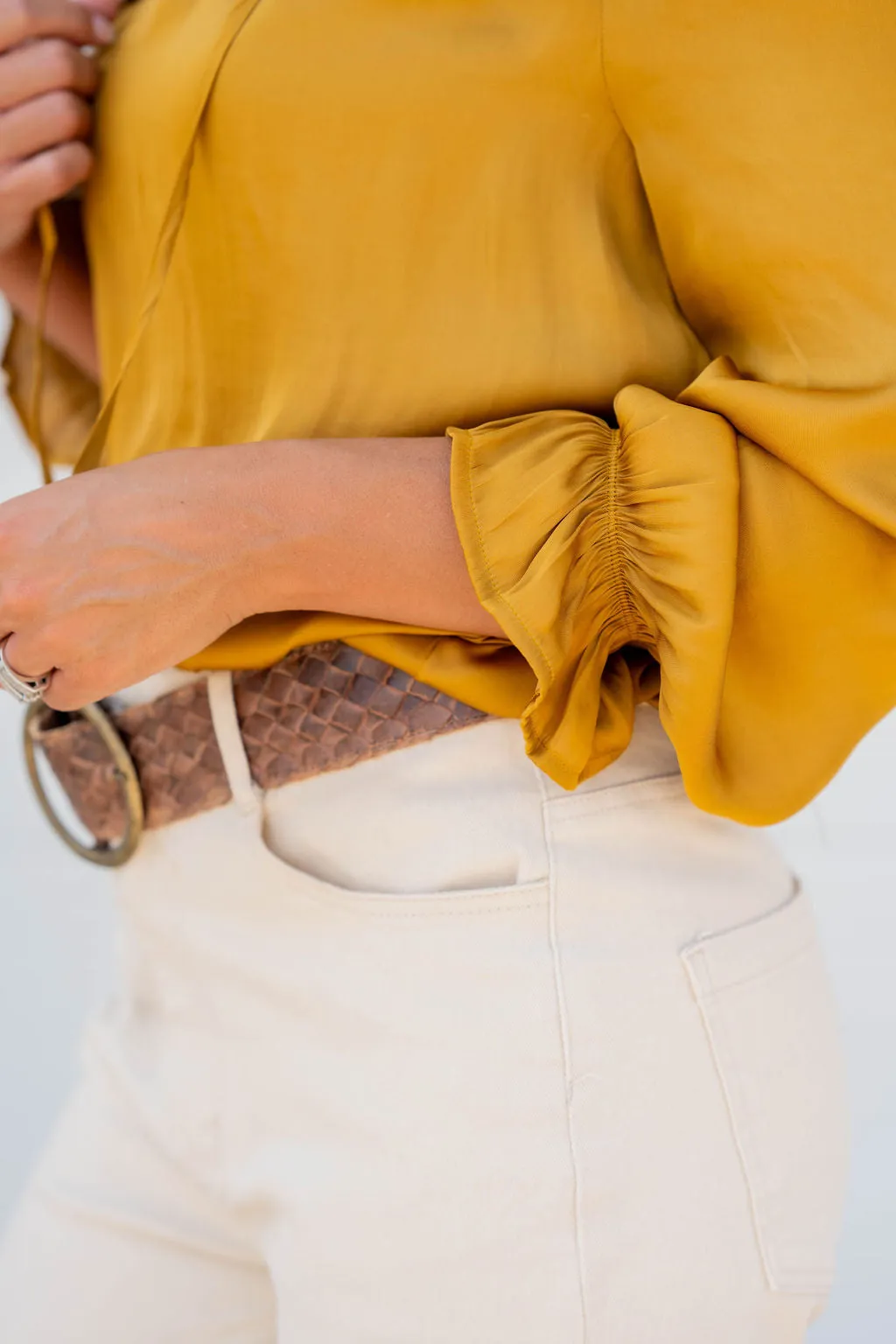 Ruffle Sleeve V-Neck Blouse