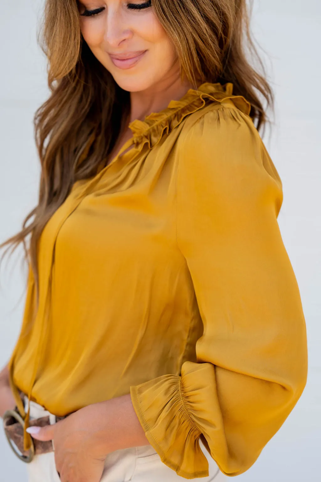 Ruffle Sleeve V-Neck Blouse
