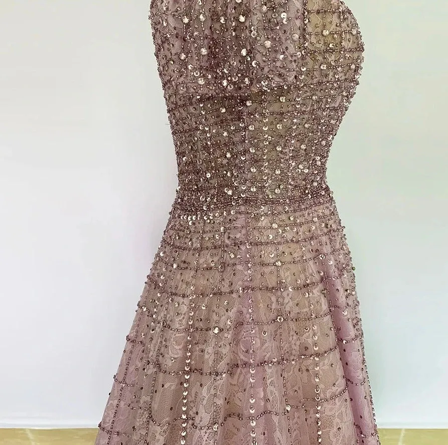 Sequined Handmade Off Shoulder Short Sleeves Beading Gowns