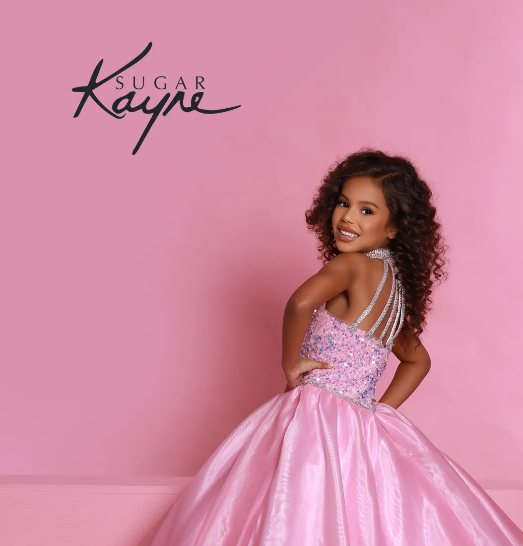 Sugar Kayne C302 Sequin velvet girls ballgown shimmer pageant dress high neck