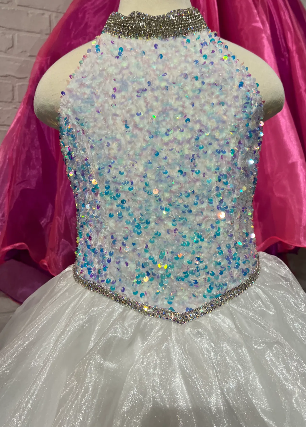 Sugar Kayne C302 Sequin velvet girls ballgown shimmer pageant dress high neck