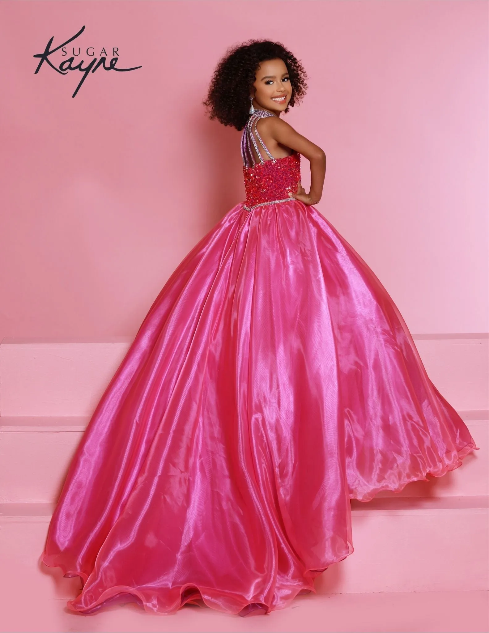 Sugar Kayne C302 Sequin velvet girls ballgown shimmer pageant dress high neck