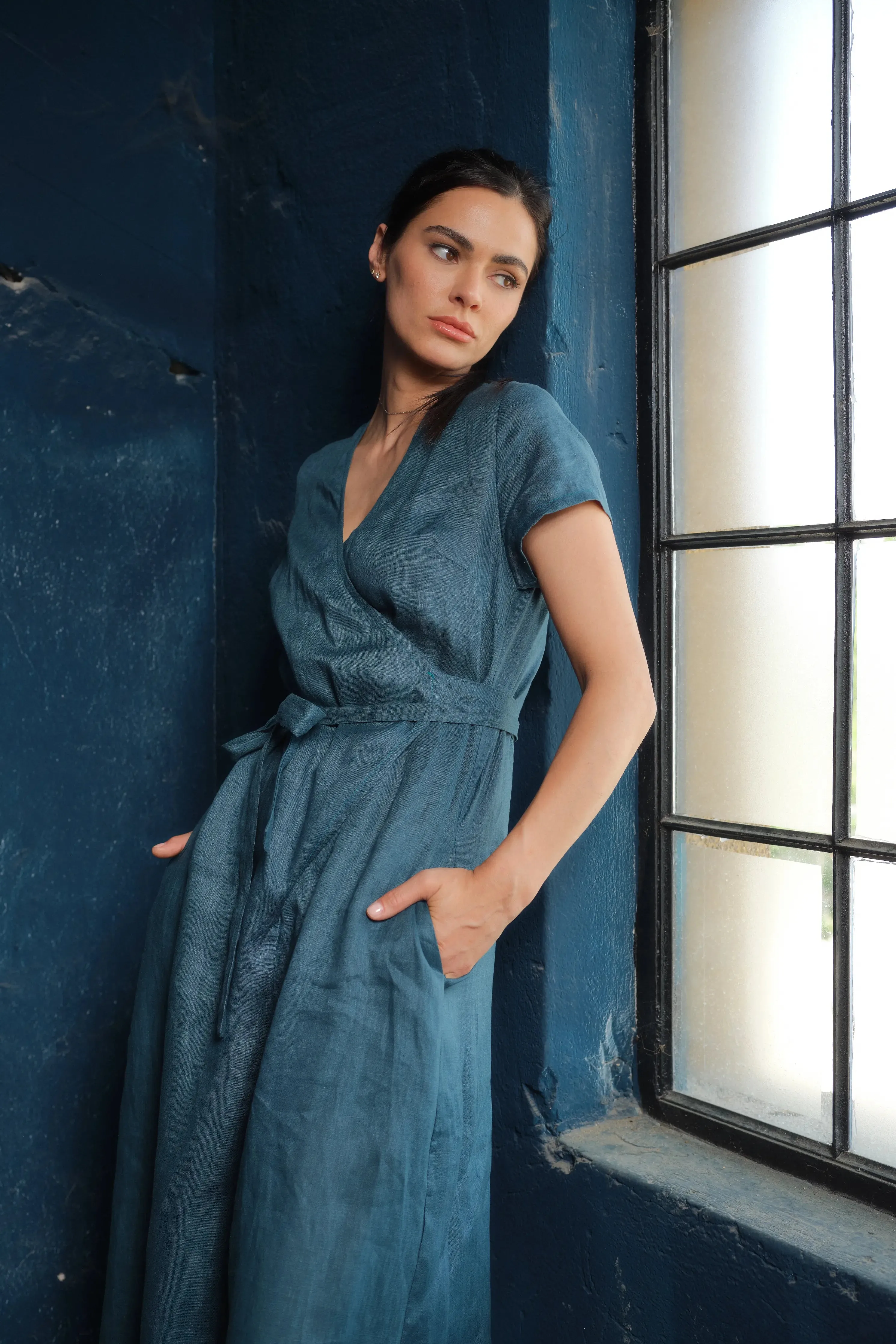 Timeless Elegance: Handmade Linen Palazzo Jumpsuit Women