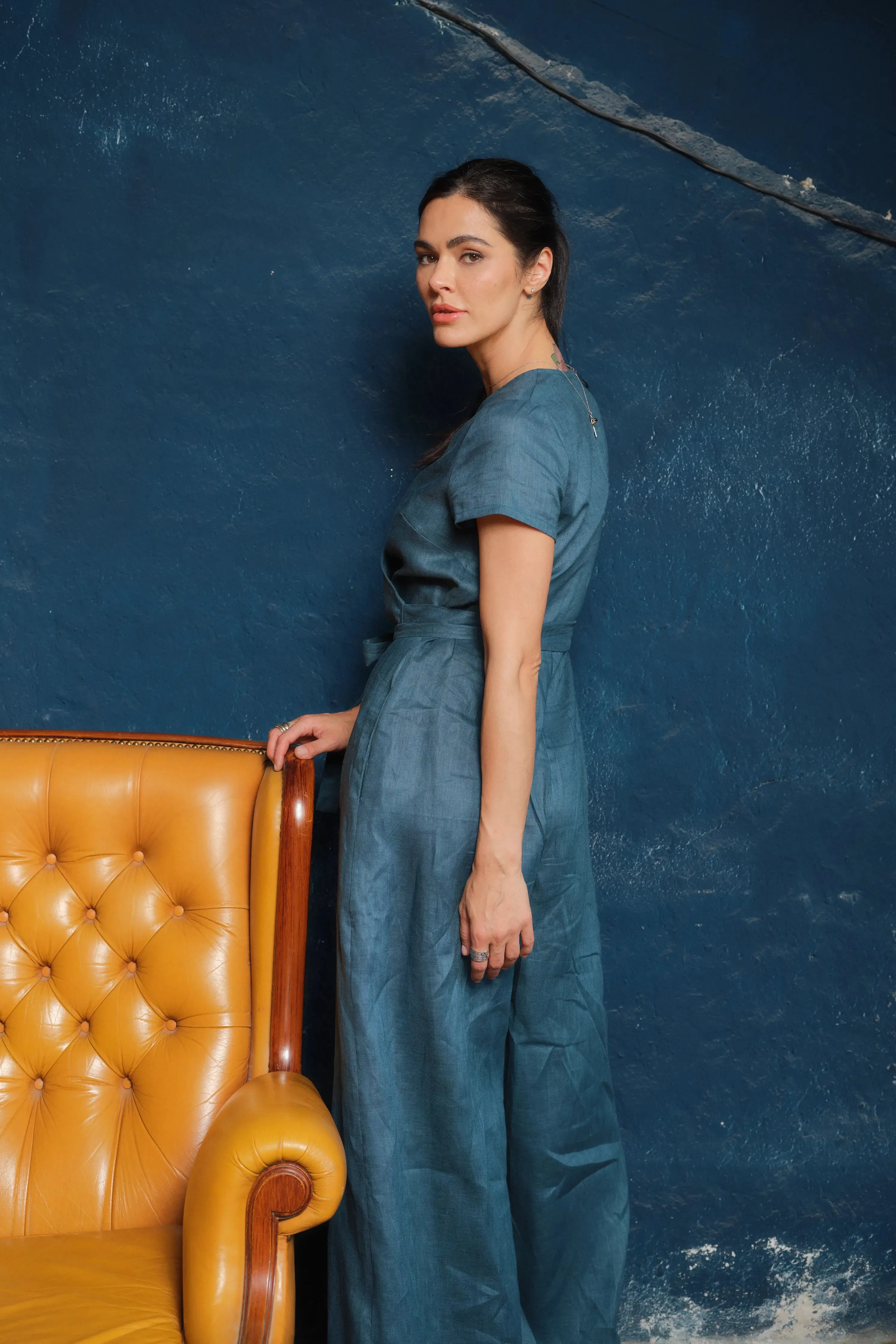 Timeless Elegance: Handmade Linen Palazzo Jumpsuit Women