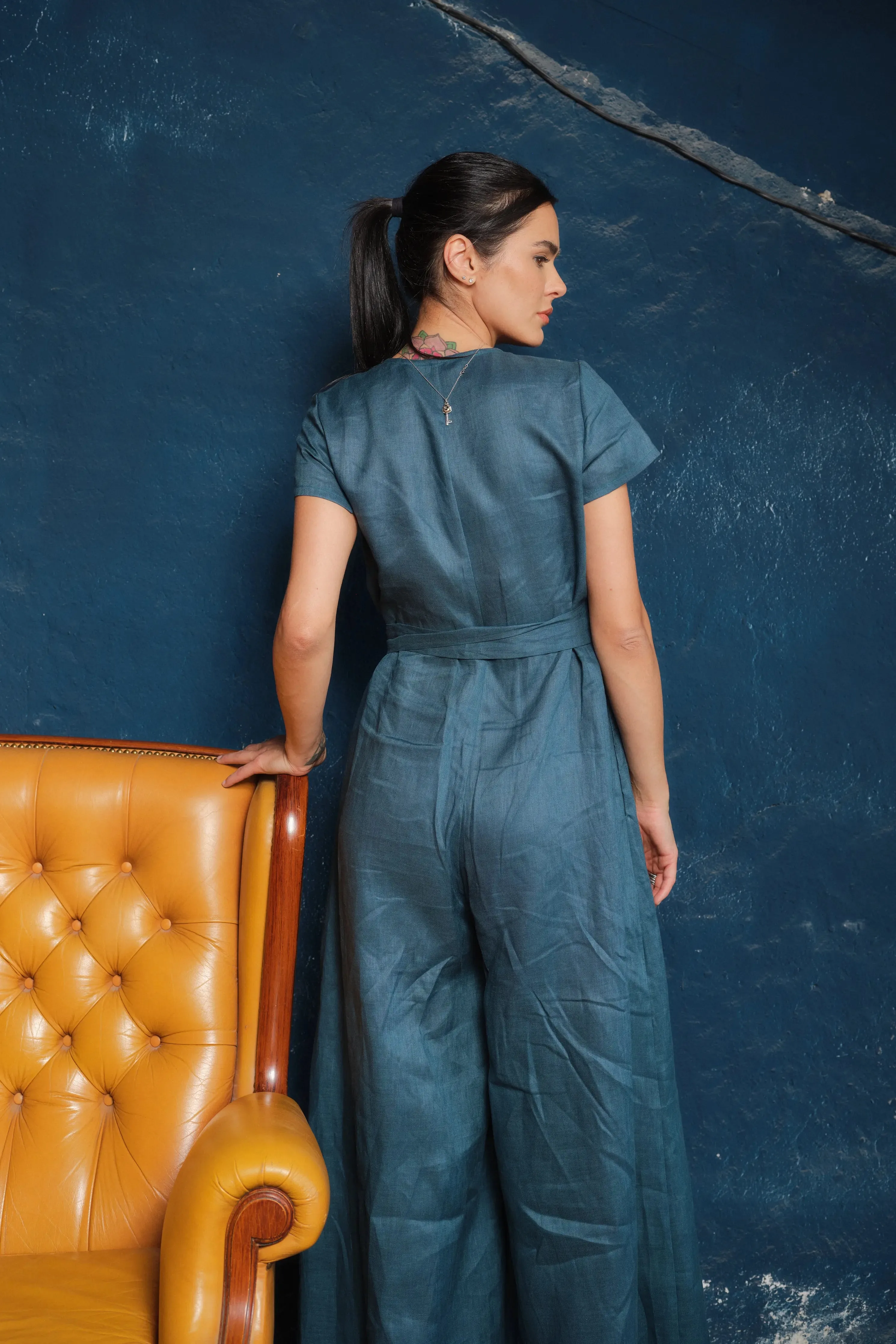 Timeless Elegance: Handmade Linen Palazzo Jumpsuit Women