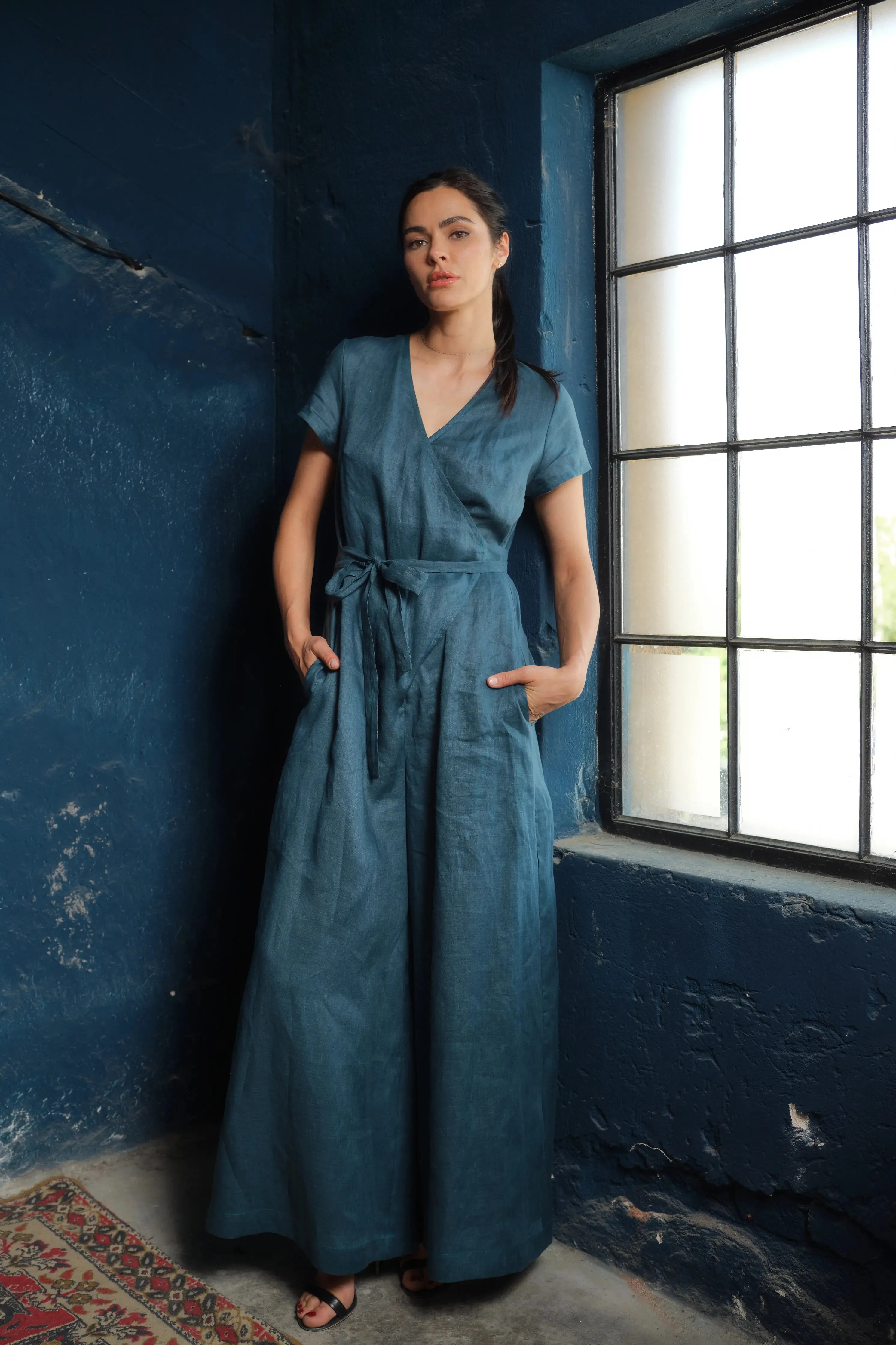 Timeless Elegance: Handmade Linen Palazzo Jumpsuit Women