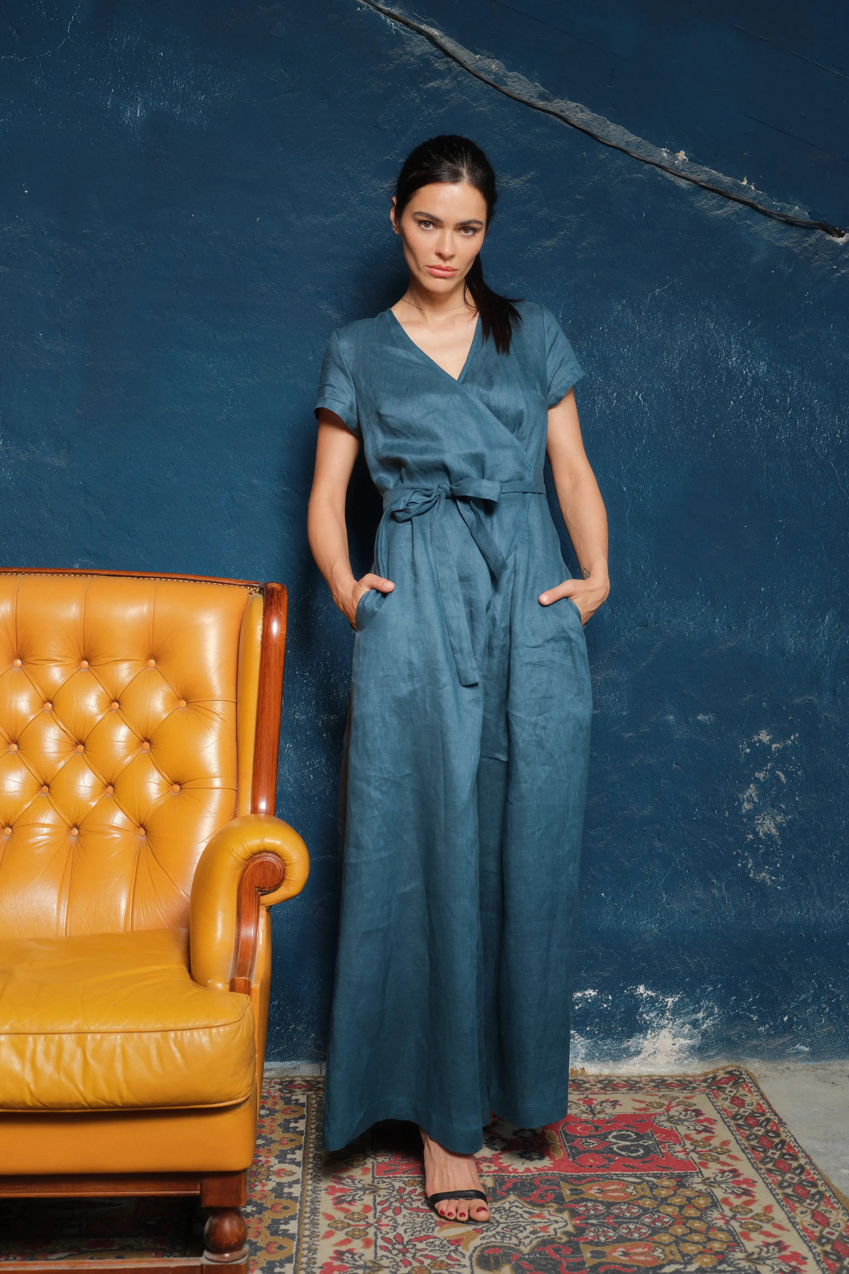 Timeless Elegance: Handmade Linen Palazzo Jumpsuit Women