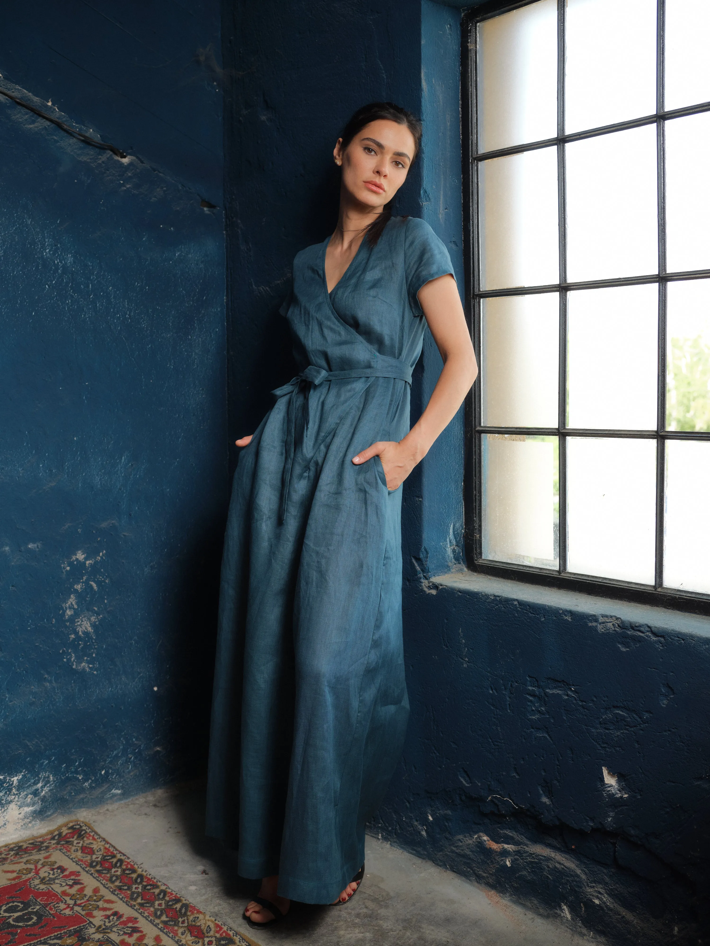 Timeless Elegance: Handmade Linen Palazzo Jumpsuit Women