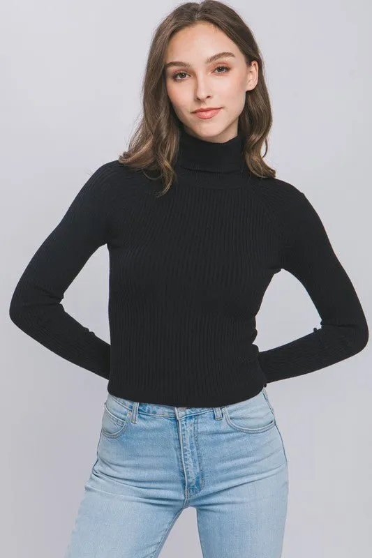 Turtleneck Ribbed Knit Sweater