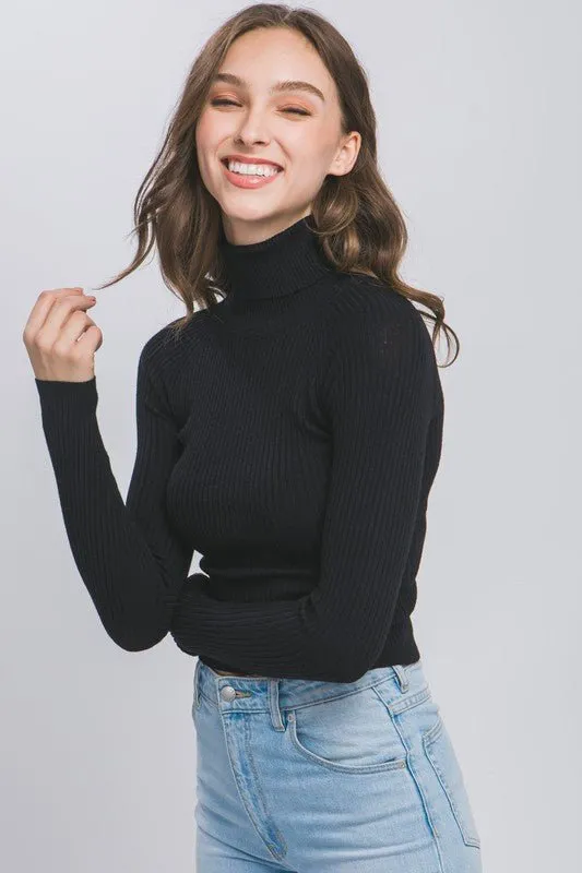 Turtleneck Ribbed Knit Sweater