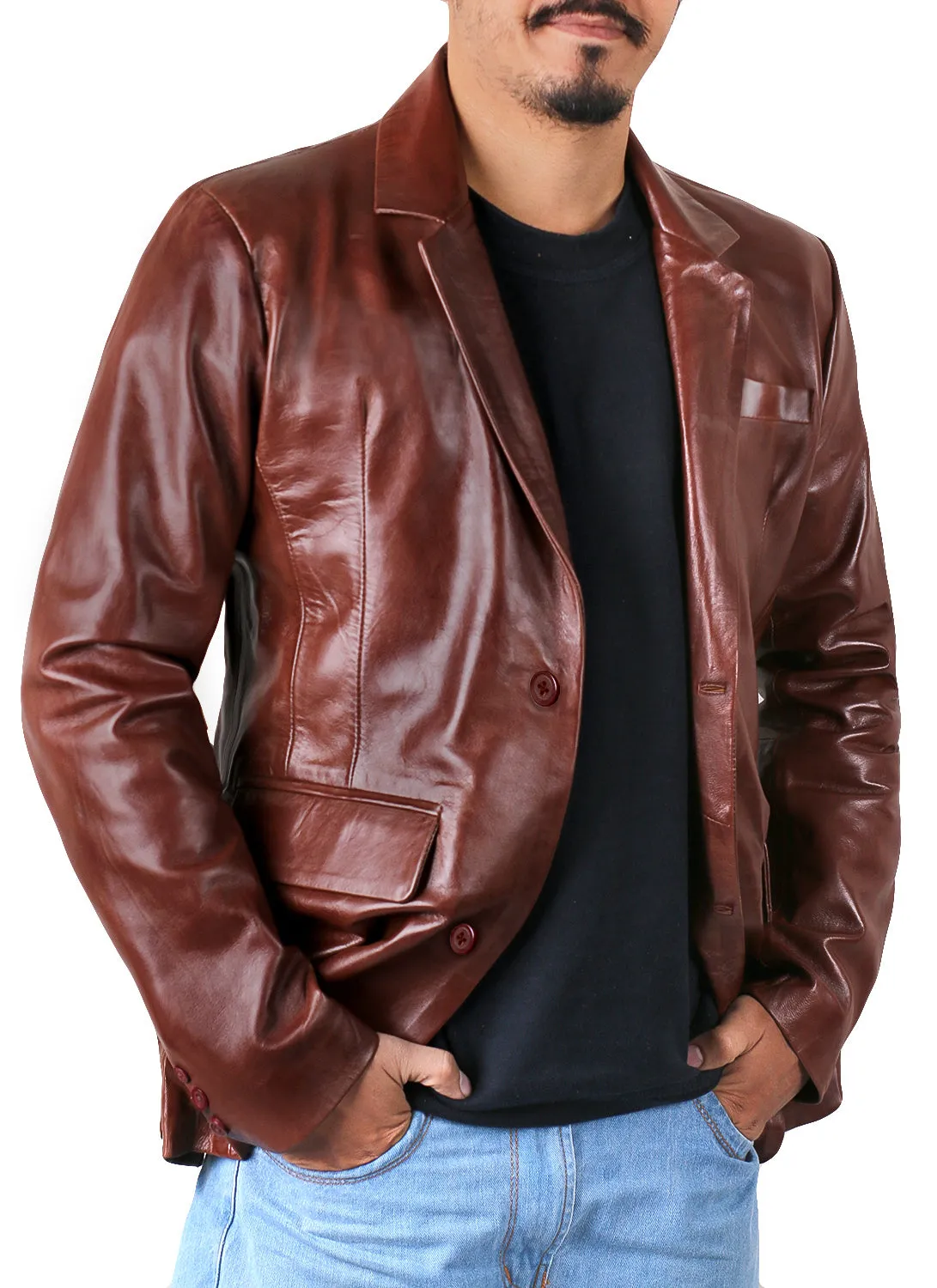 Uloria Tan Leather Blazer