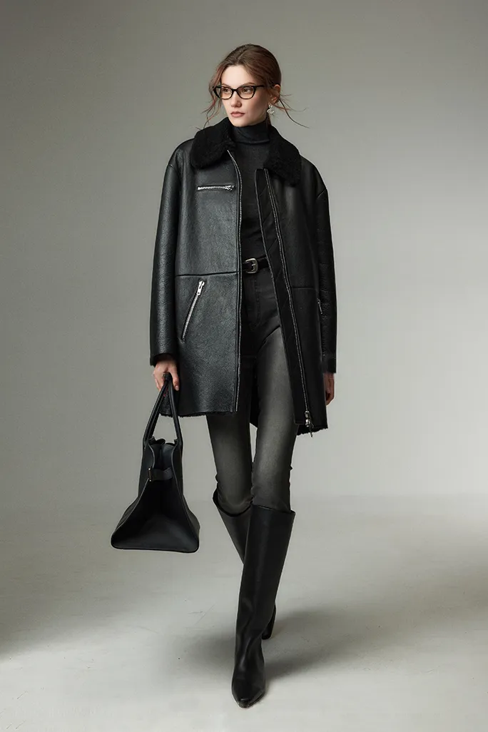 Vintage Mid-length Merino Shearling Lined Leather Jacket