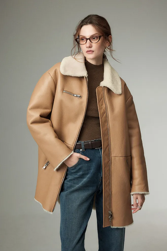 Vintage Mid-length Merino Shearling Lined Leather Jacket