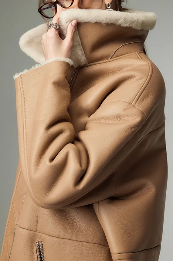 Vintage Mid-length Merino Shearling Lined Leather Jacket