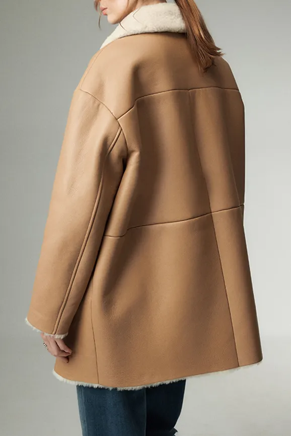 Vintage Mid-length Merino Shearling Lined Leather Jacket