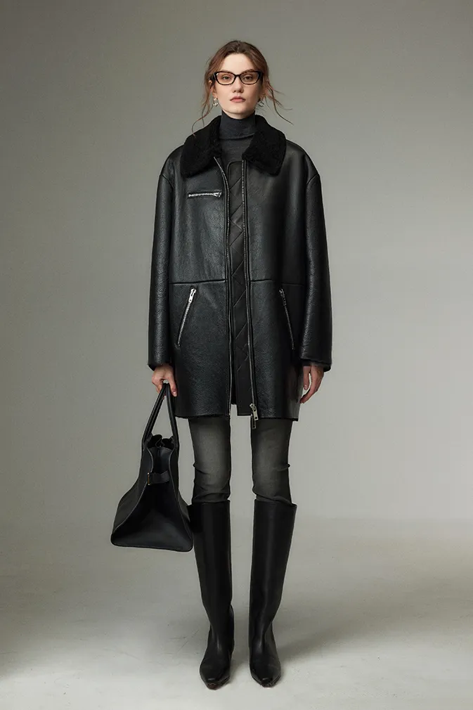 Vintage Mid-length Merino Shearling Lined Leather Jacket