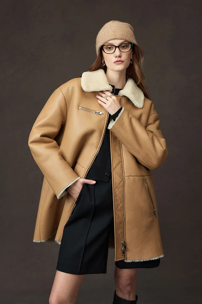 Vintage Mid-length Merino Shearling Lined Leather Jacket