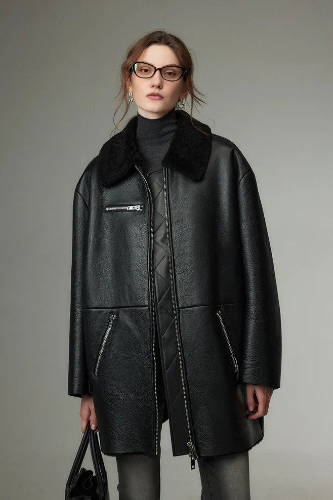 Vintage Mid-length Merino Shearling Lined Leather Jacket