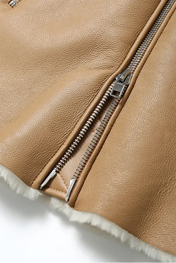 Vintage Mid-length Merino Shearling Lined Leather Jacket