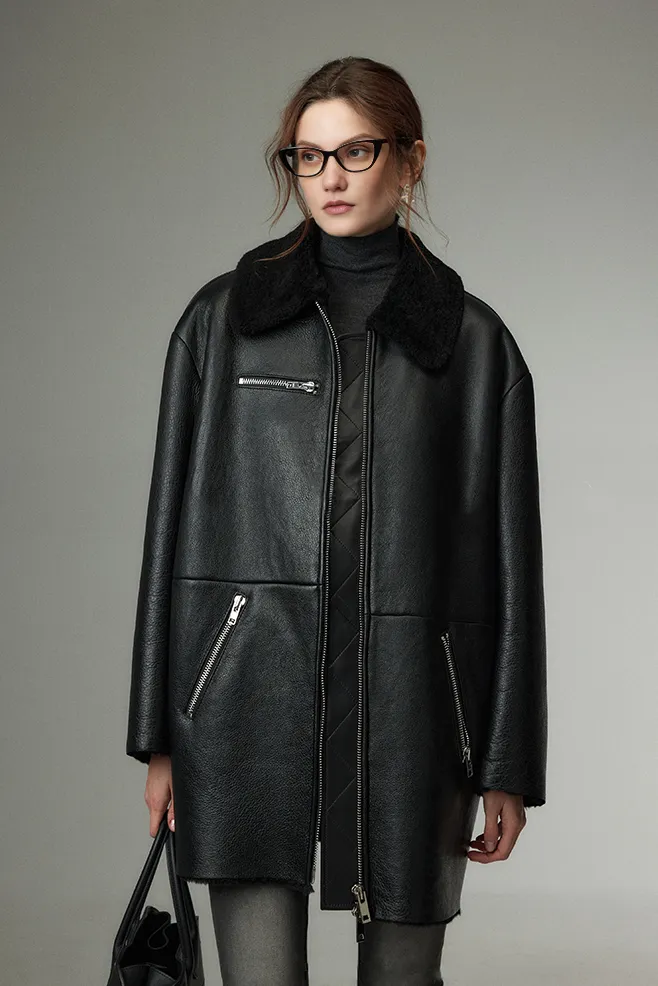 Vintage Mid-length Merino Shearling Lined Leather Jacket
