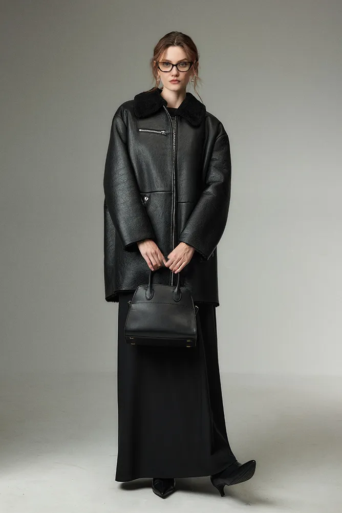 Vintage Mid-length Merino Shearling Lined Leather Jacket