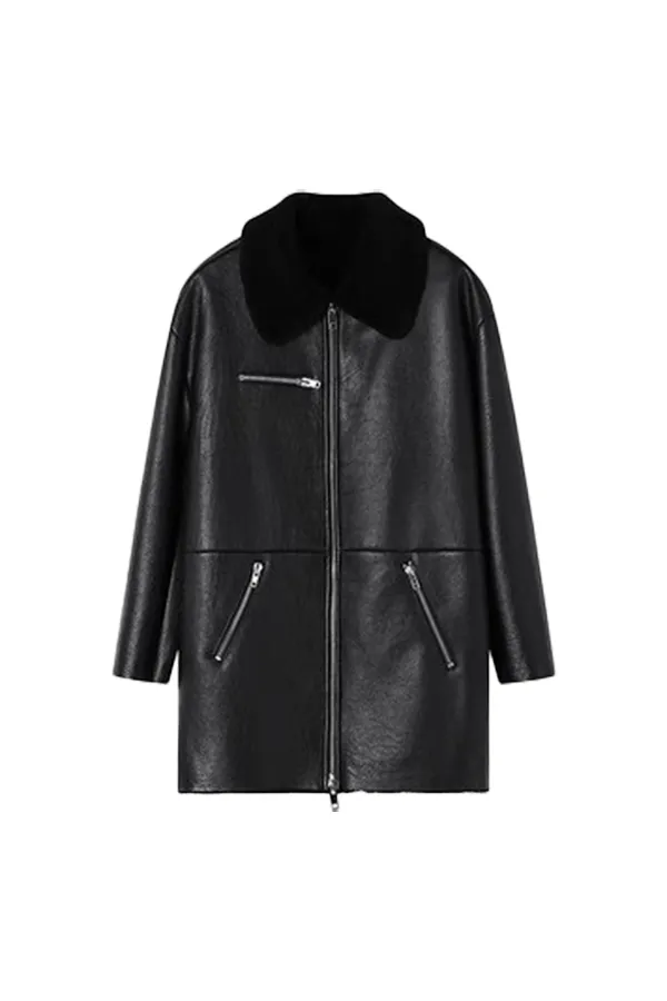Vintage Mid-length Merino Shearling Lined Leather Jacket
