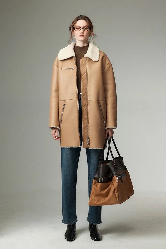 Vintage Mid-length Merino Shearling Lined Leather Jacket