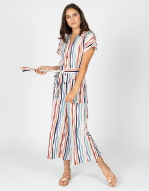 Wavy Stripe Short Sleeve Jumpsuit