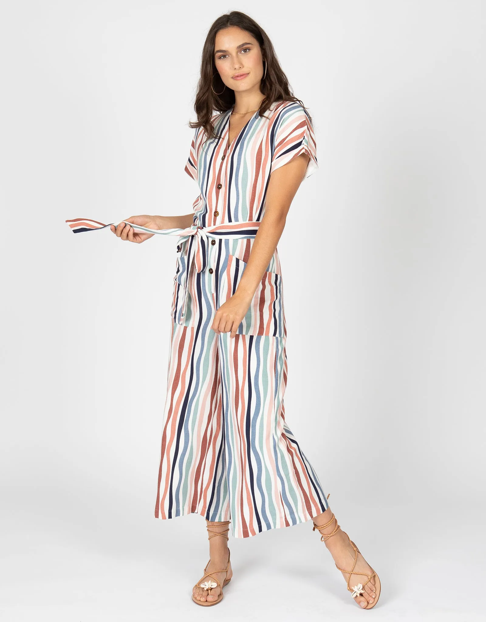 Wavy Stripe Short Sleeve Jumpsuit