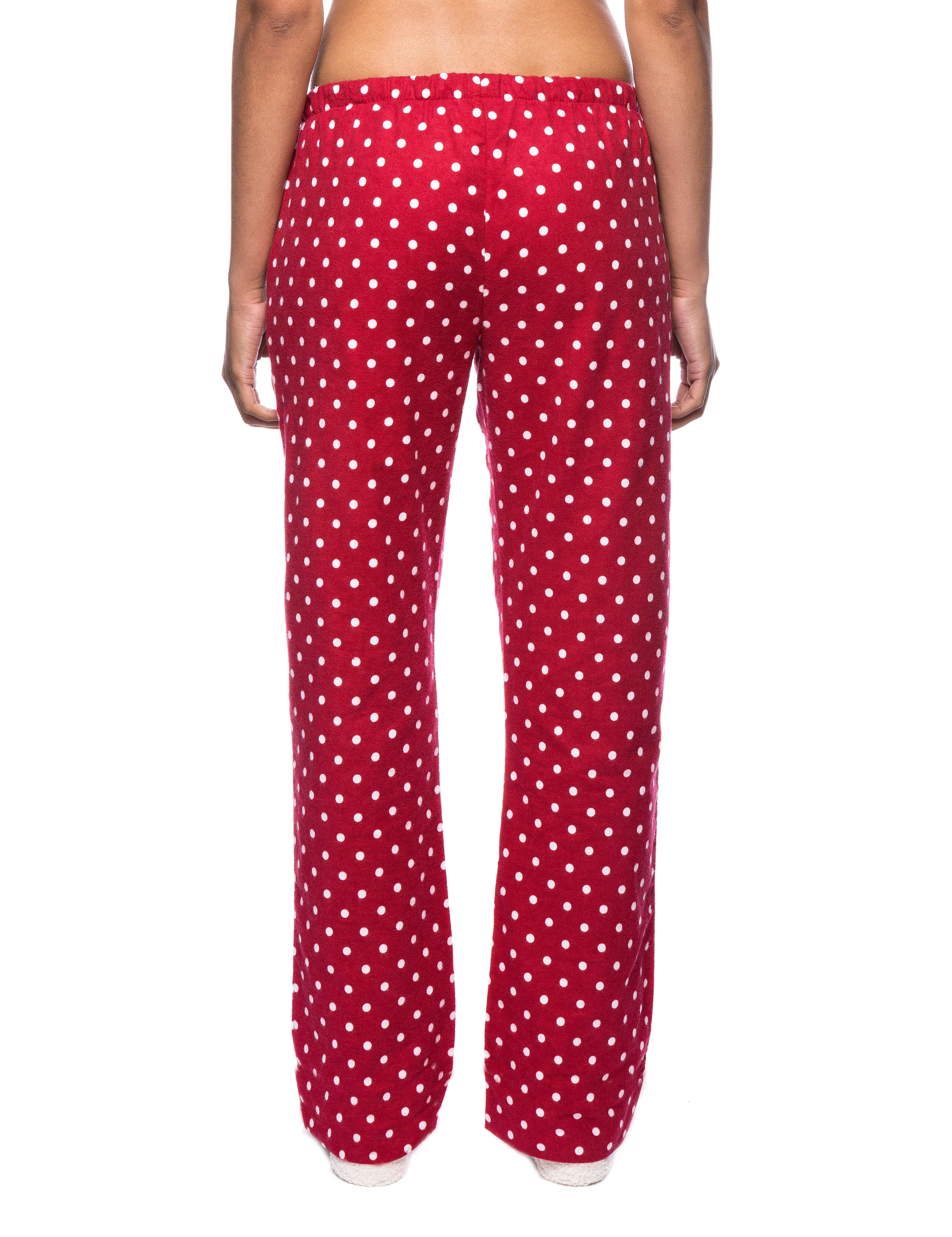 Womens Premium 100% Cotton Flannel Lounge Pants - Dots Diva Red