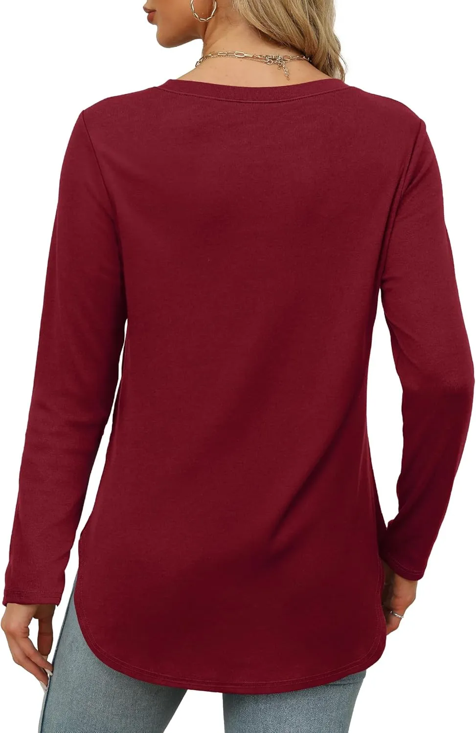 XIEERDUO Womens Long Sleeve Round Neck Shirts Side Split Basic Loose Tunic Tops Casual 2025